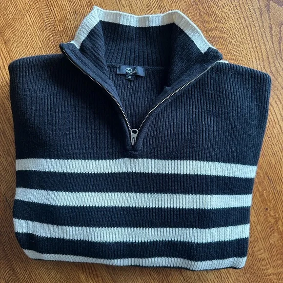 RAILS SWEATER BLACK W/WHITE STRIPE QUARTER ZIP - Picture 5 of 9